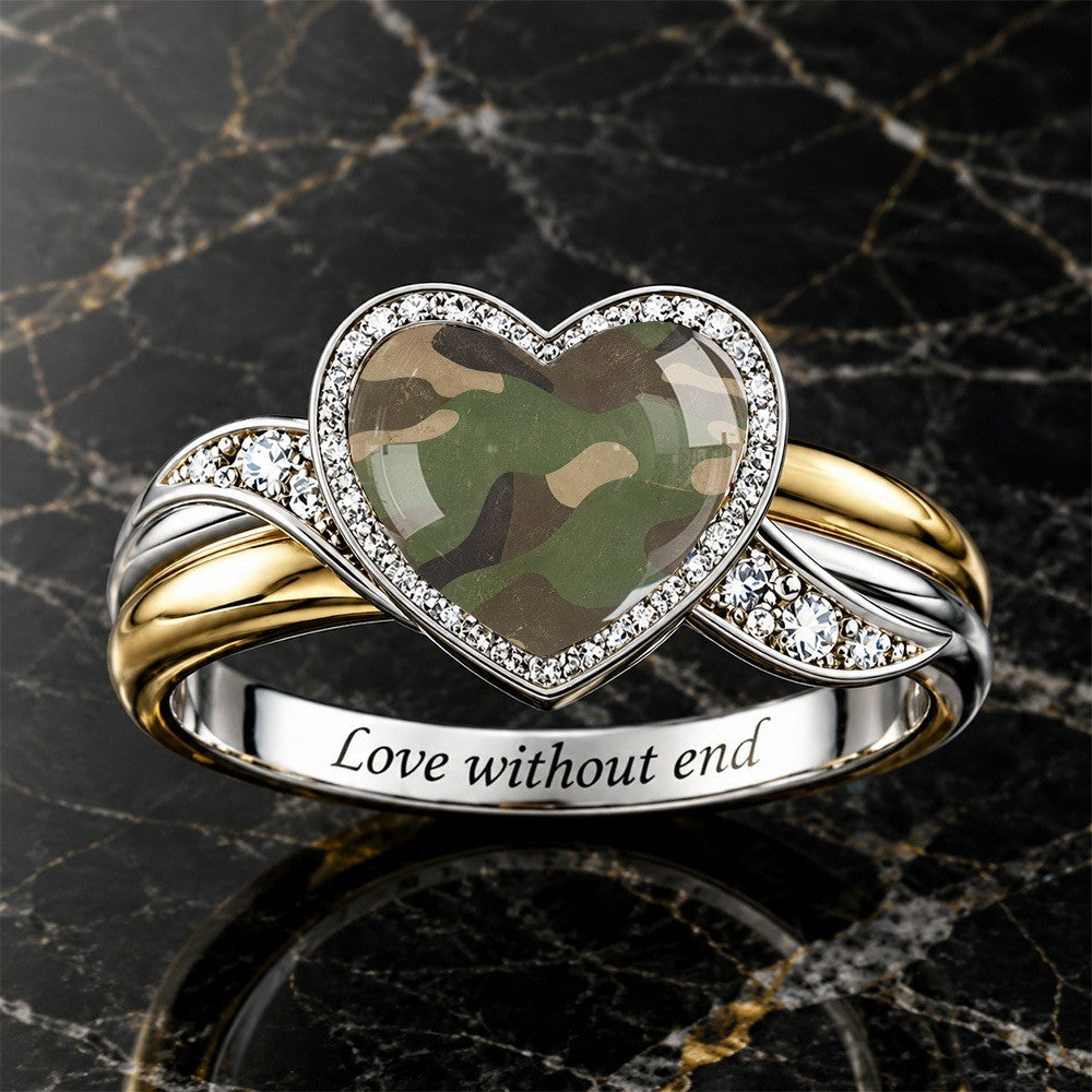 Camouflage Heart Engraved Band Ring