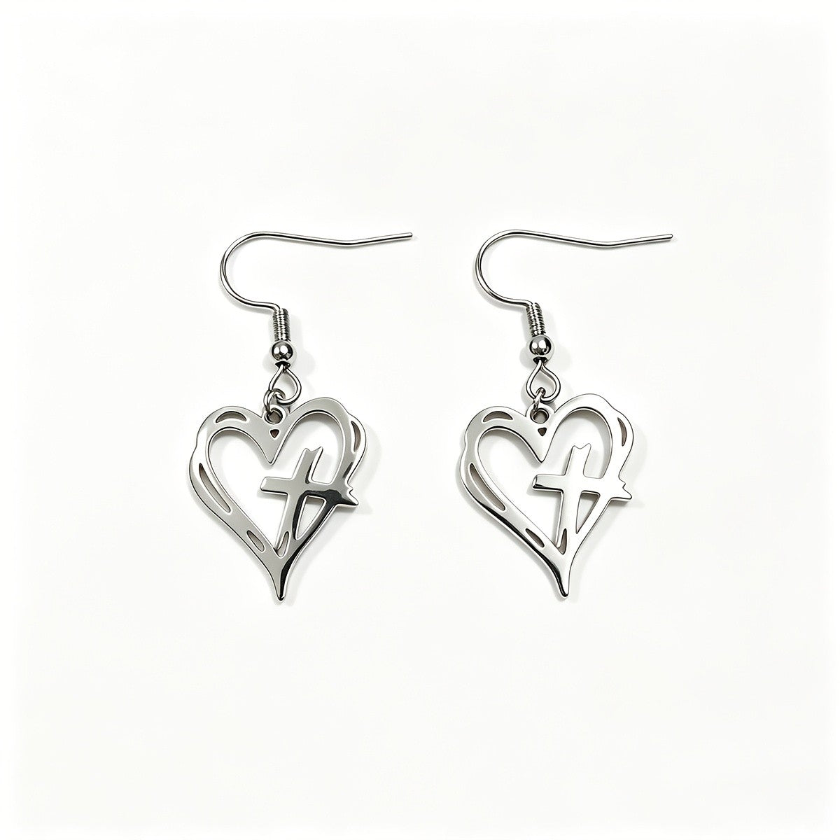 Hollow Heart & Cross Dangle Earrings