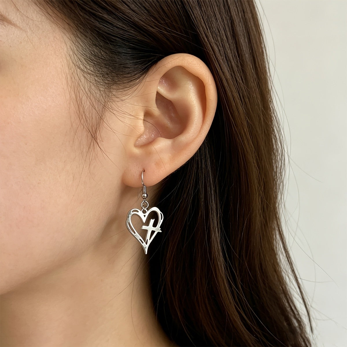 Hollow Heart & Cross Dangle Earrings