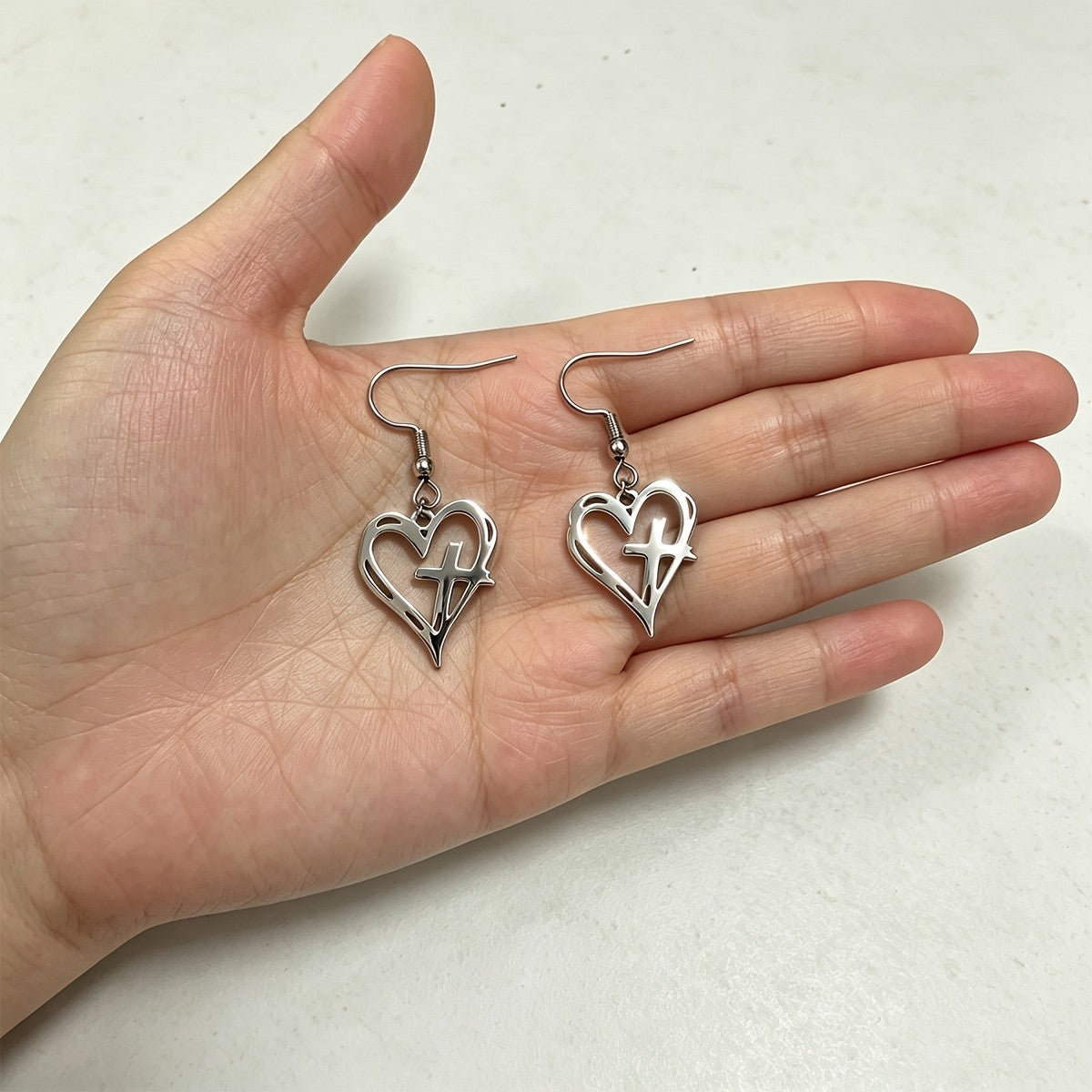 Hollow Heart & Cross Dangle Earrings