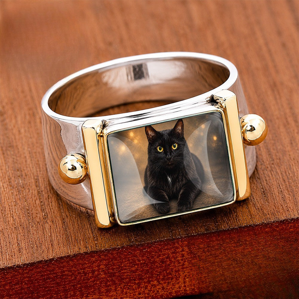 Black Cat Wide Band Ring