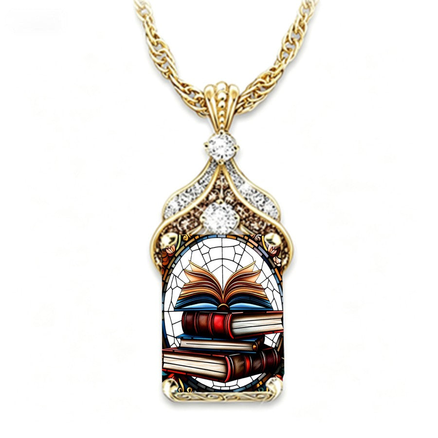 Stained Glass Open Book Necklace