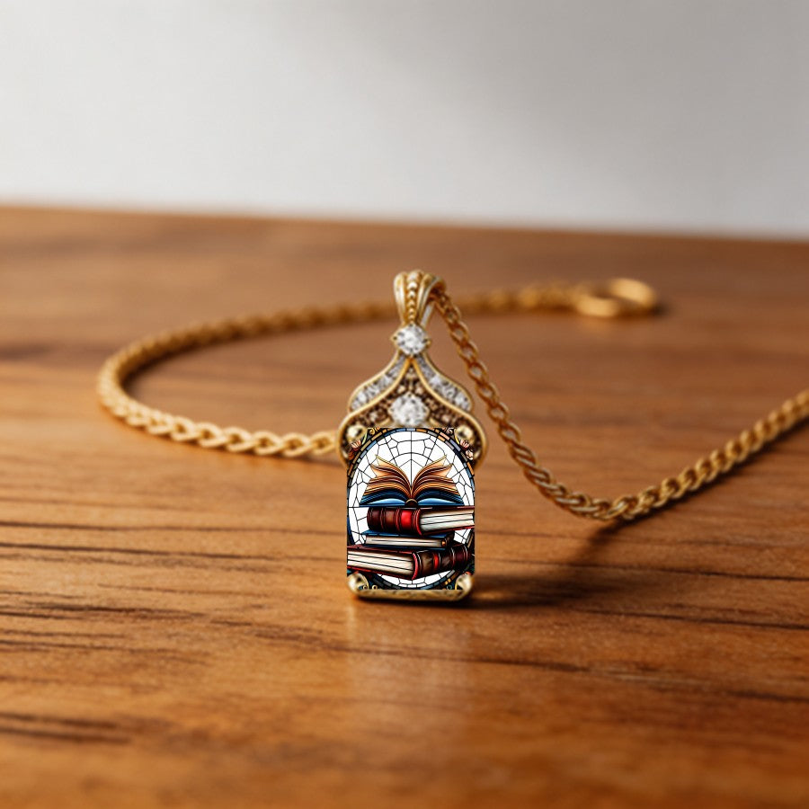 Stained Glass Open Book Necklace