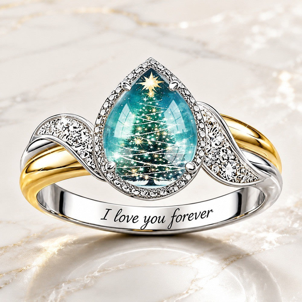 Christmas Tree Teardrop Ring