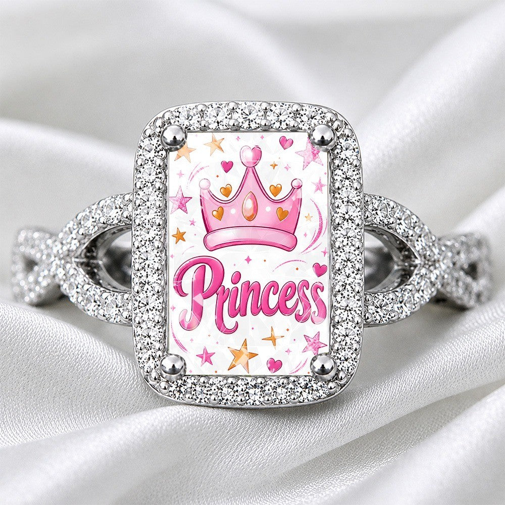 Pink Princess Crown Square Ring