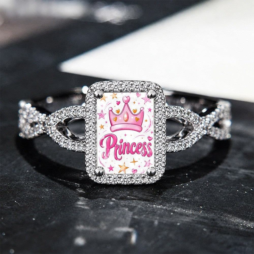 Pink Princess Crown Square Ring