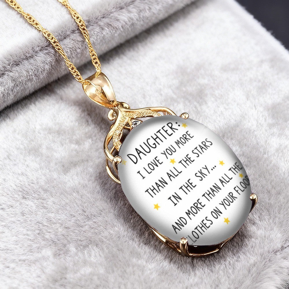 Daughter Stars Message Oval Necklace