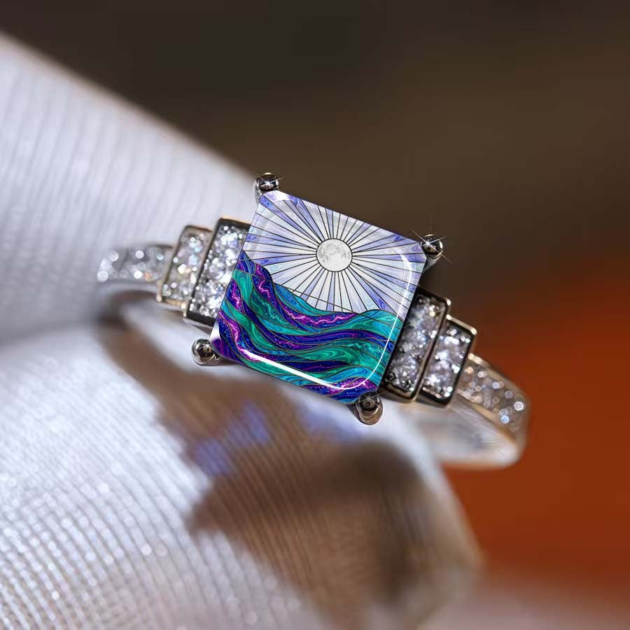 Iridescent Wave Square Ring