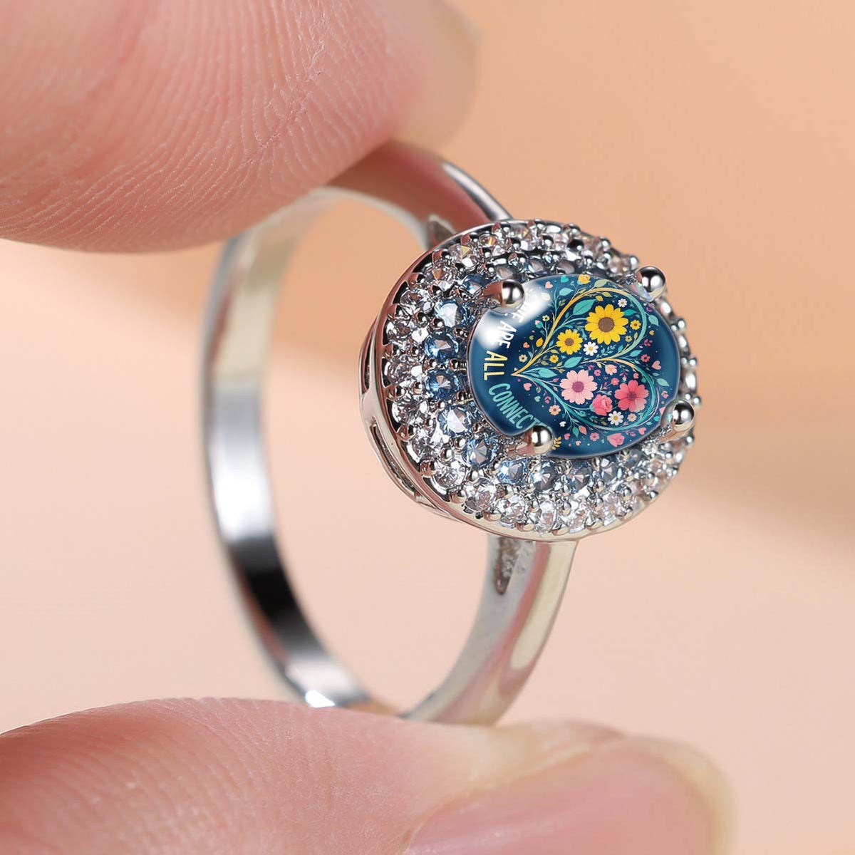 Connected Floral Oval Ring