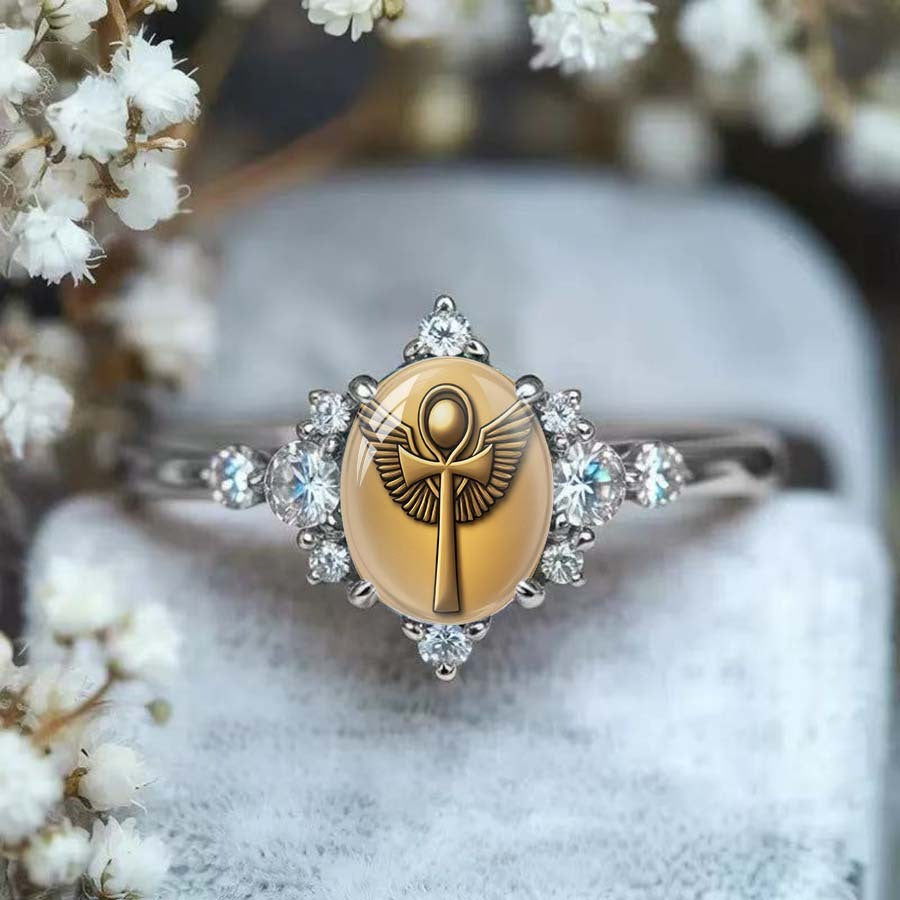 Winged Ankh Oval Ring