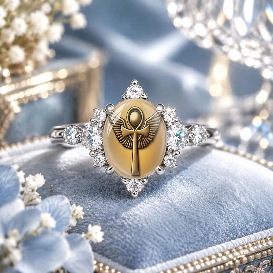 Winged Ankh Oval Ring