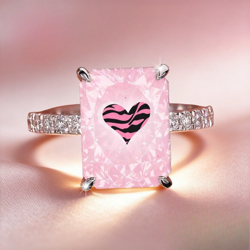 Pink Zebra Heart Ring