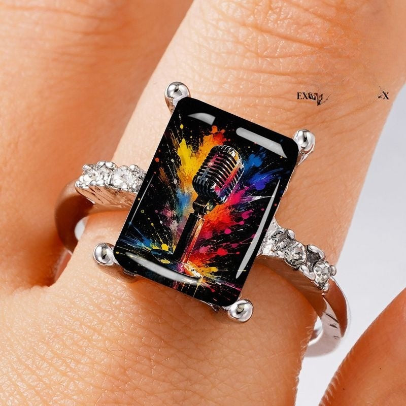 Colorful Microphone Statement Ring
