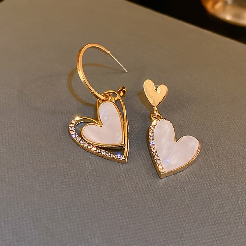 Iridescent Heart Hoop Drop Earrings