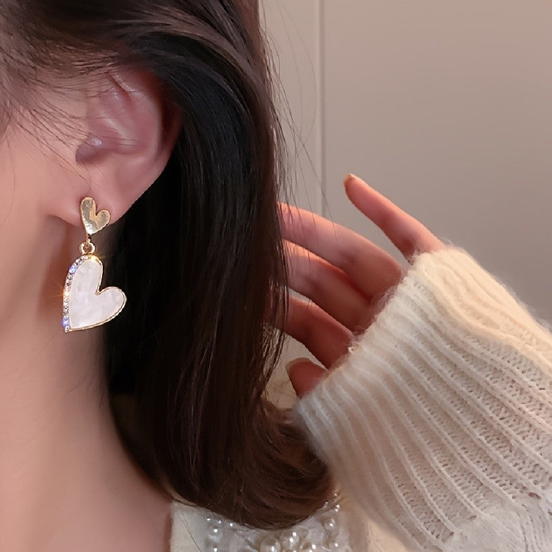 Iridescent Heart Hoop Drop Earrings