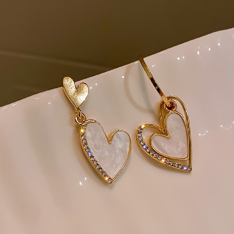 Iridescent Heart Hoop Drop Earrings