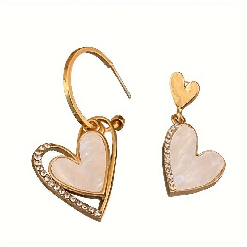 Iridescent Heart Hoop Drop Earrings