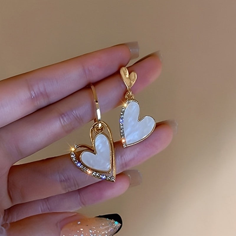 Iridescent Heart Hoop Drop Earrings