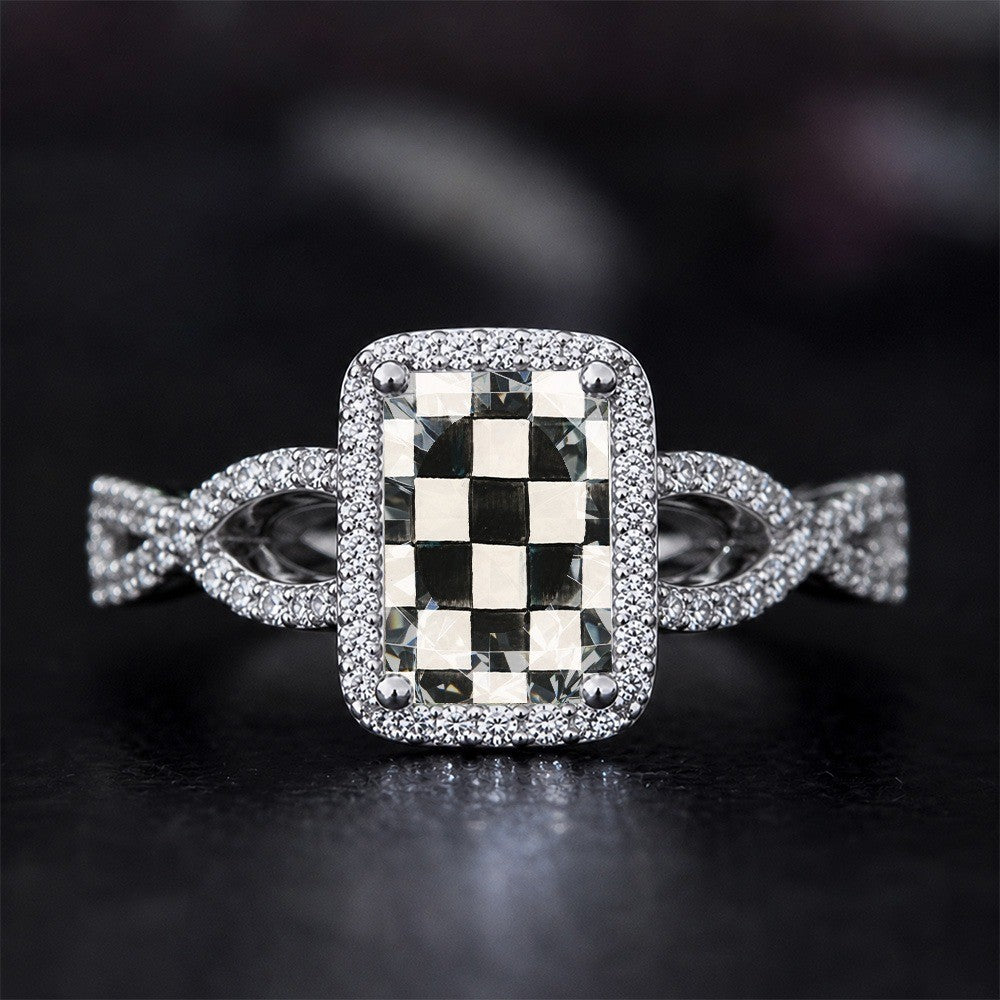 Black and White Checkered Square Ring