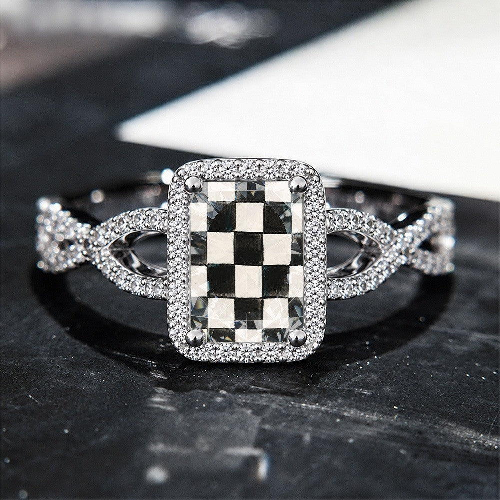 Black and White Checkered Square Ring