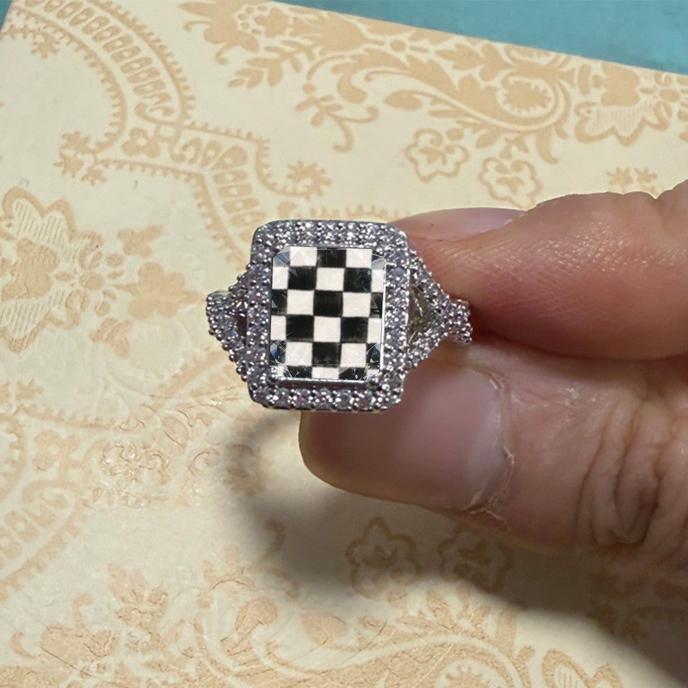 Black and White Checkered Square Ring