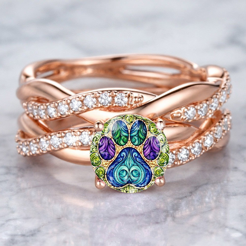 Enamel Paw Print Crossover Ring