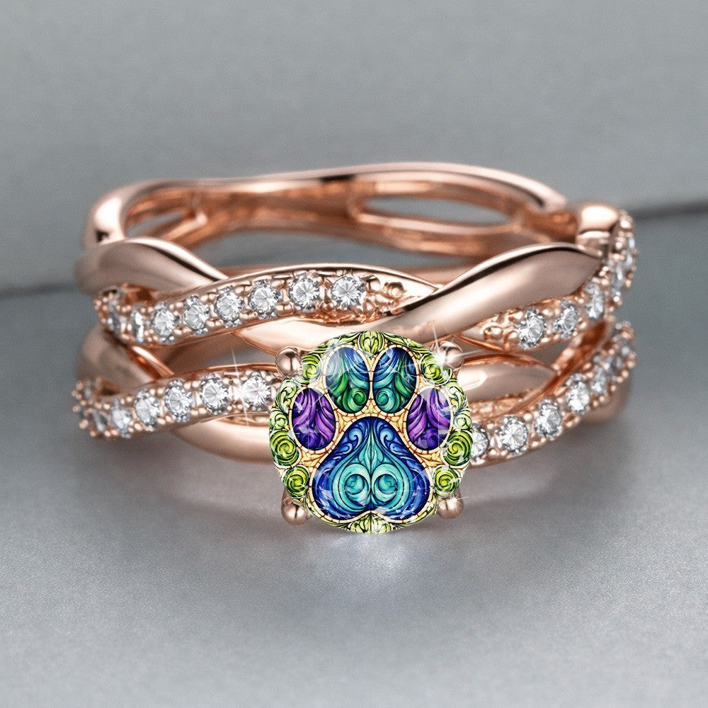 Enamel Paw Print Crossover Ring