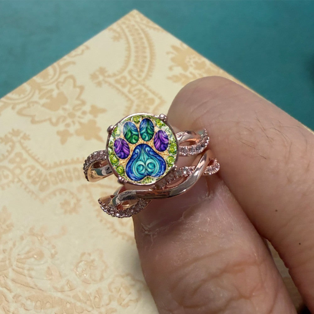 Enamel Paw Print Crossover Ring