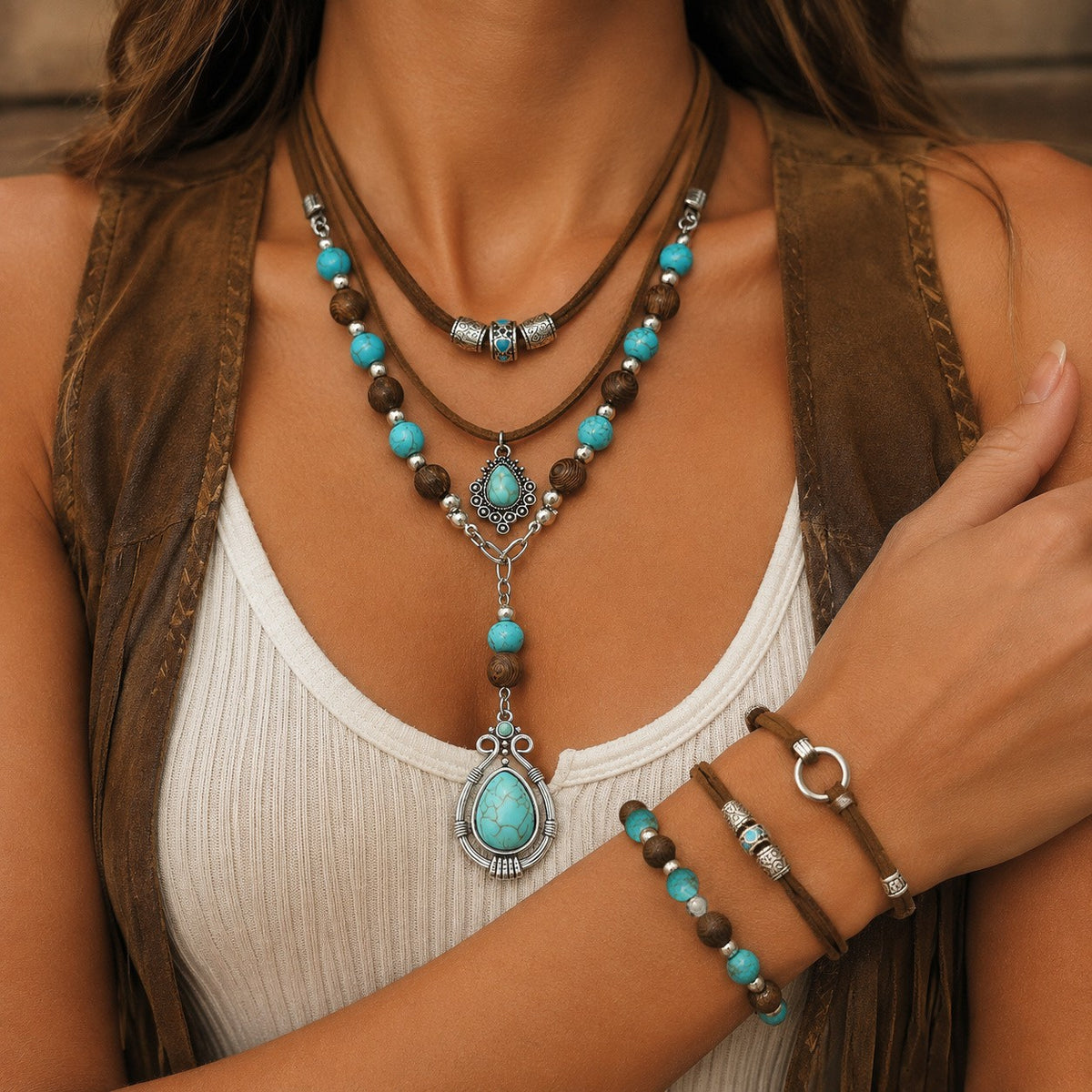 Turquoise Teardrop Layered Jewelry Set