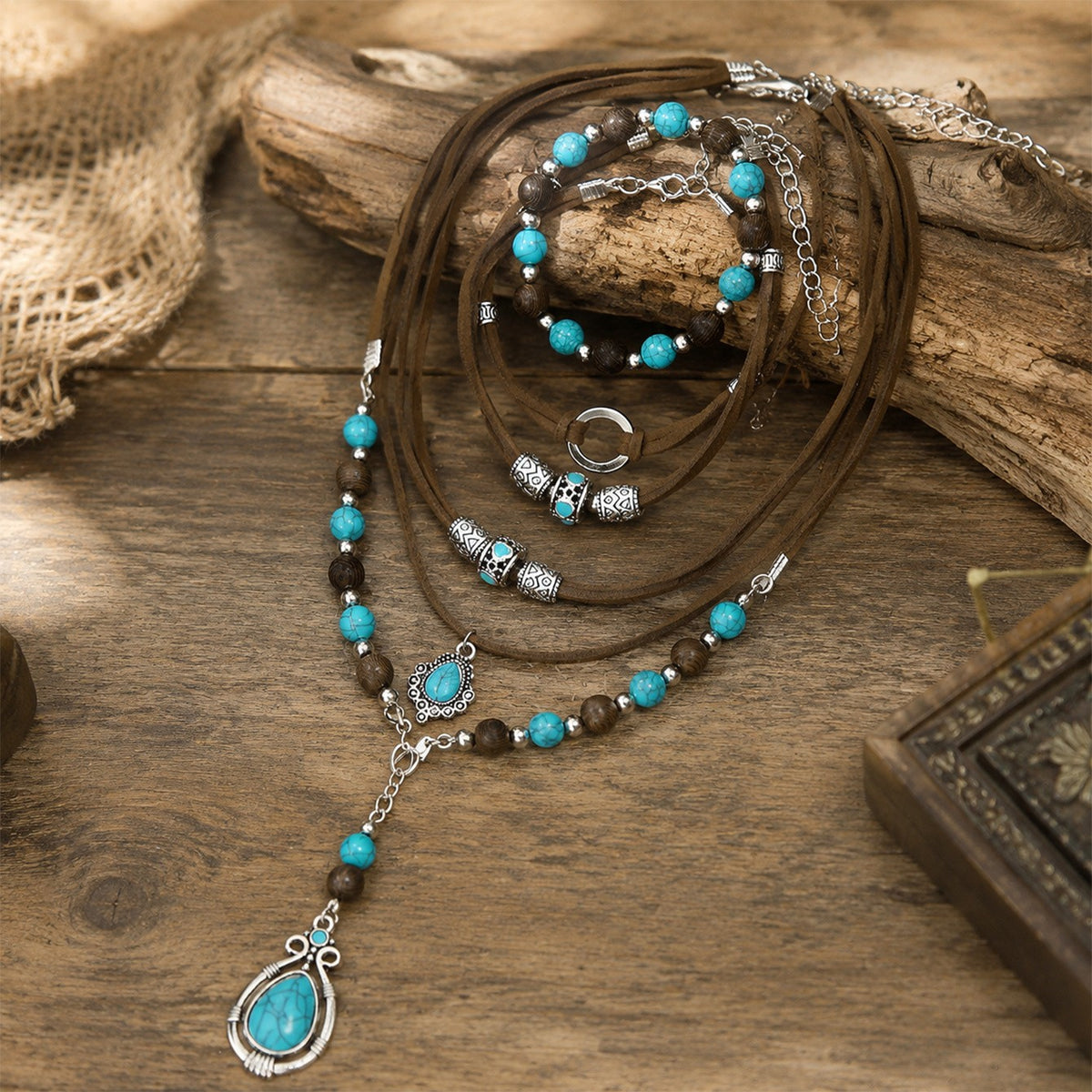 Turquoise Teardrop Layered Jewelry Set