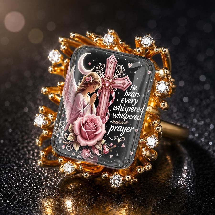 Angel Prayer & Rose Square Ring