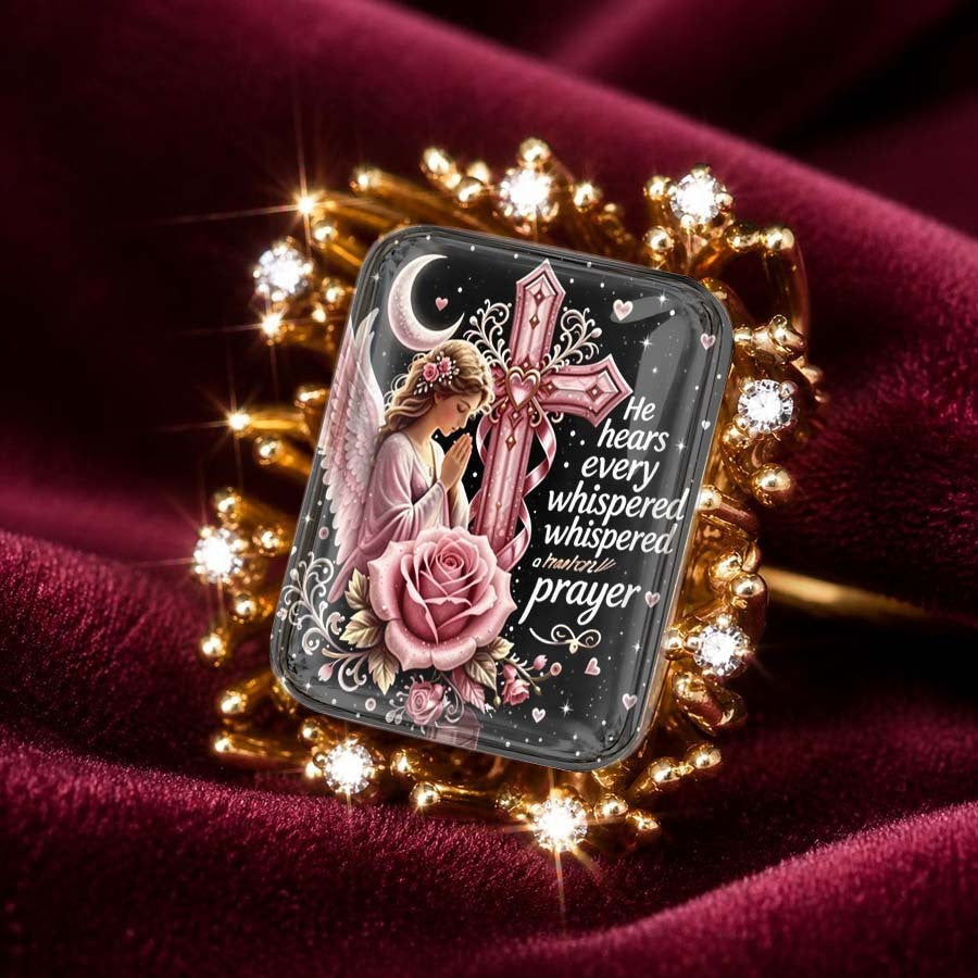 Angel Prayer & Rose Square Ring