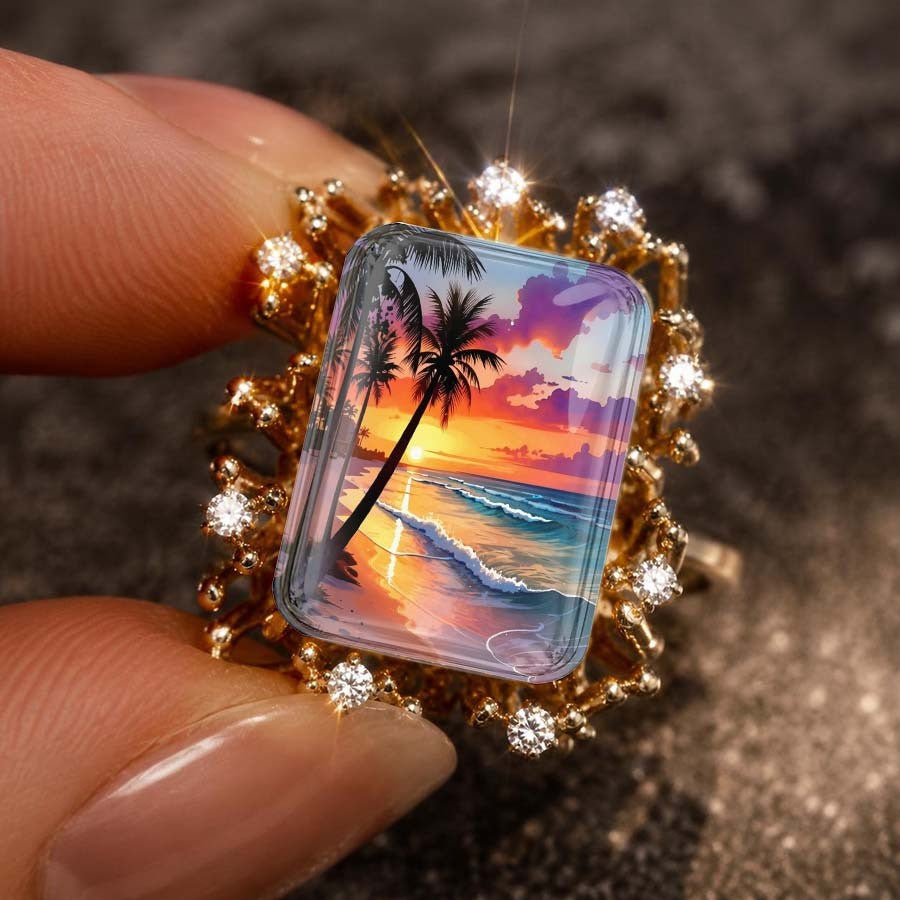 Sunset Palm Tree Square Ring