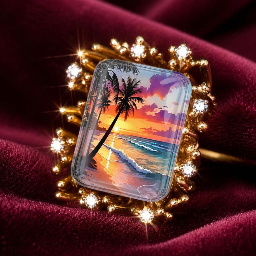 Sunset Palm Tree Square Ring