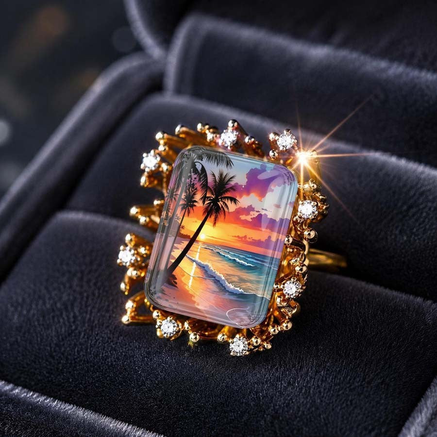 Sunset Palm Tree Square Ring