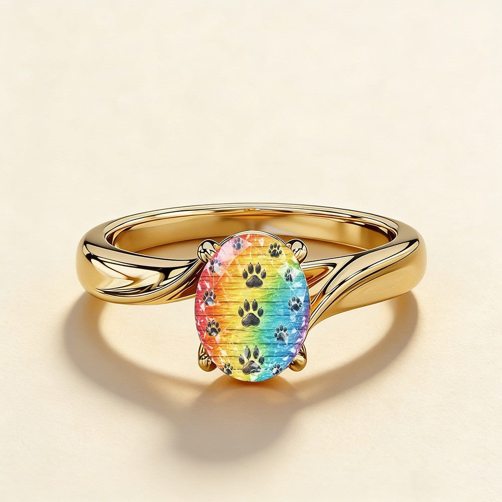 Rainbow Paw Print Oval Ring