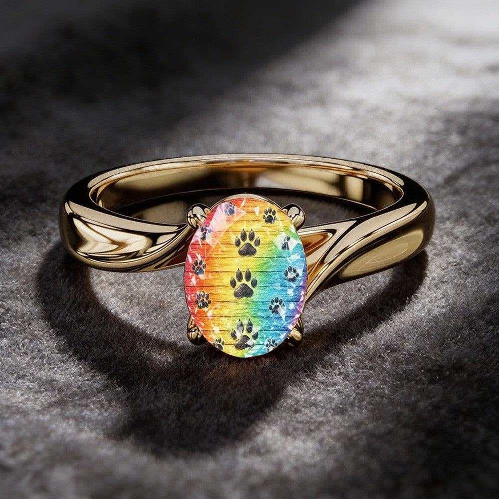 Rainbow Paw Print Oval Ring