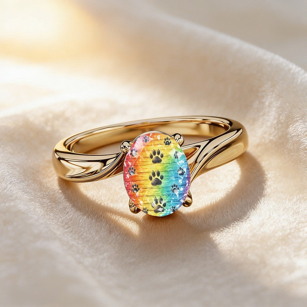 Rainbow Paw Print Oval Ring