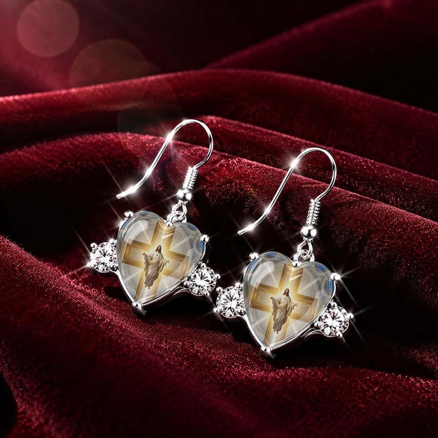 Sacred Heart Cross Dangle Earrings
