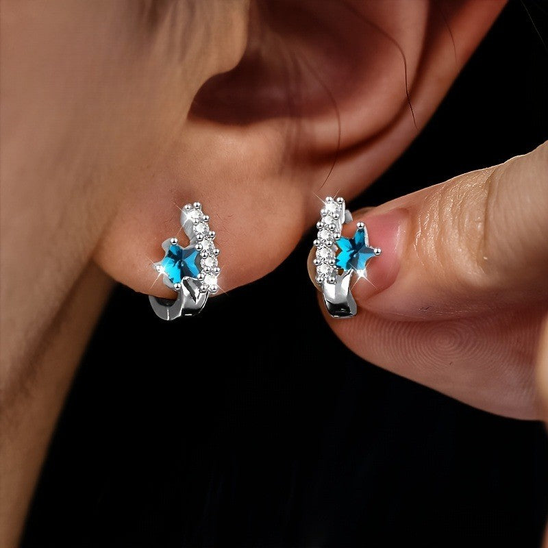 Blue Star Hoop Earrings