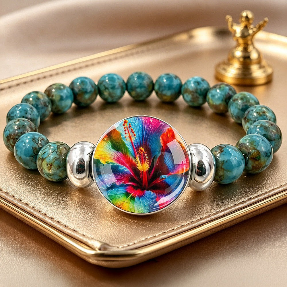 Rainbow Hibiscus Stone Bracelet