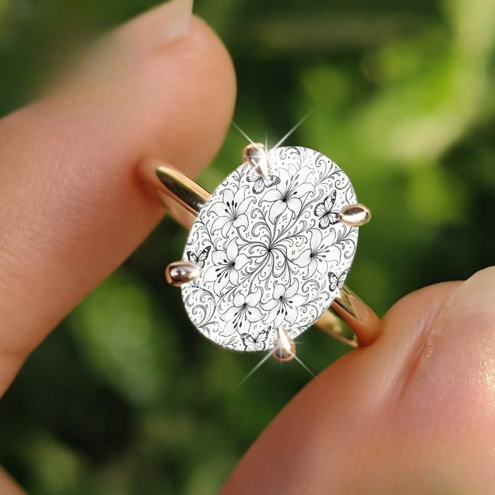 Floral & Butterfly Oval Ring