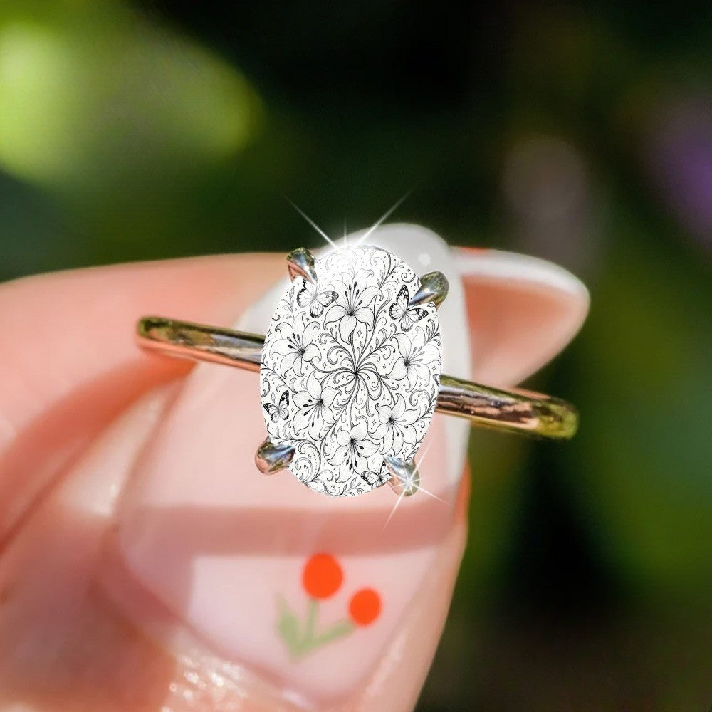 Floral & Butterfly Oval Ring