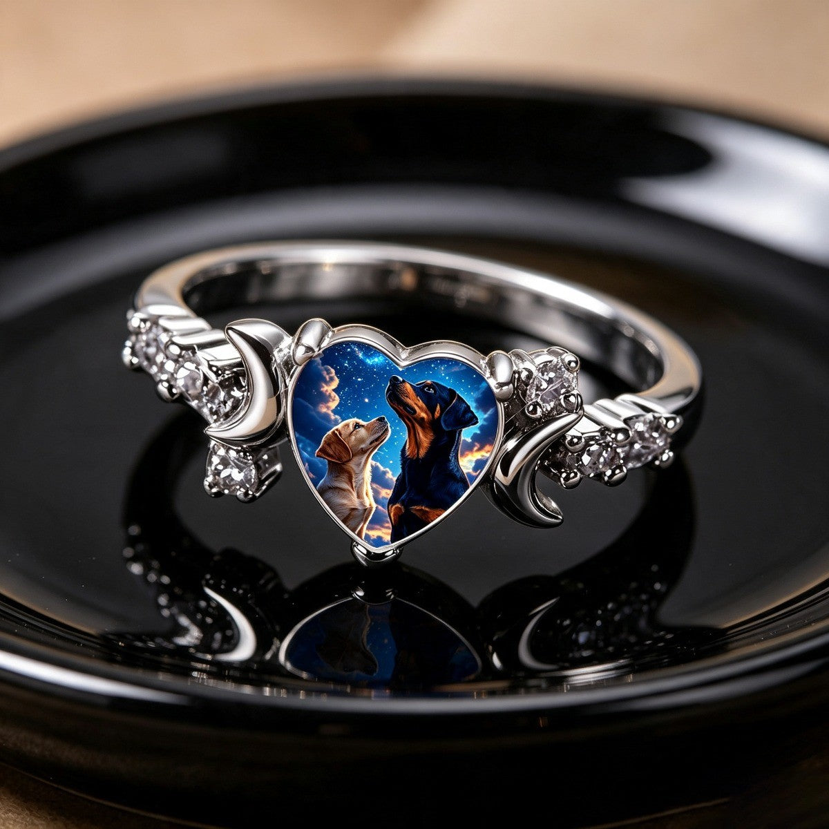 Starry Sky Dog Heart Ring