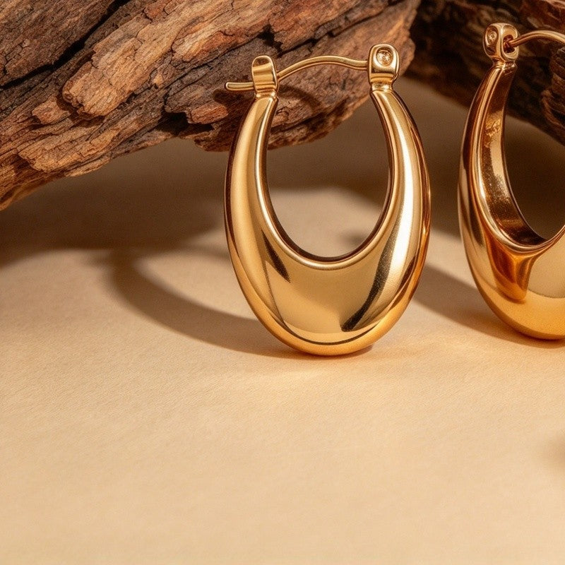 Polished Gold Oval Hoop Earrings