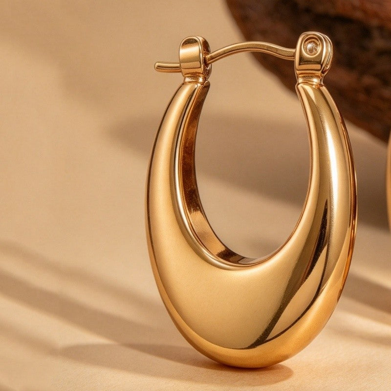 Polished Gold Oval Hoop Earrings