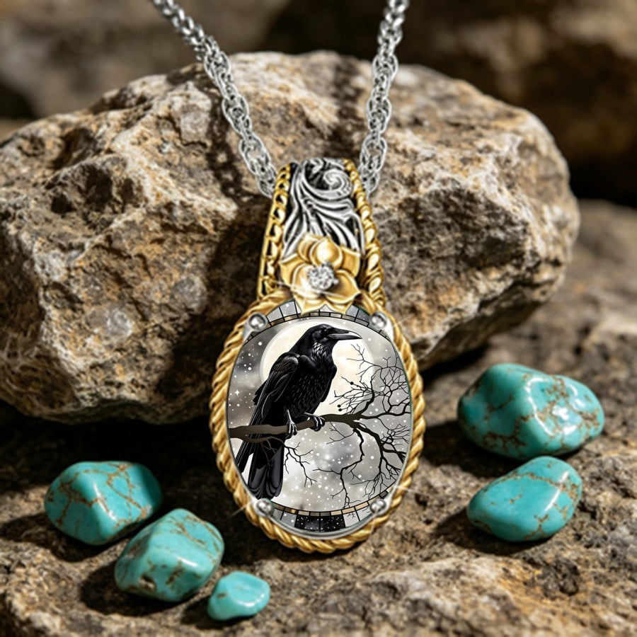 Raven & Rose Oval Pendant Necklace
