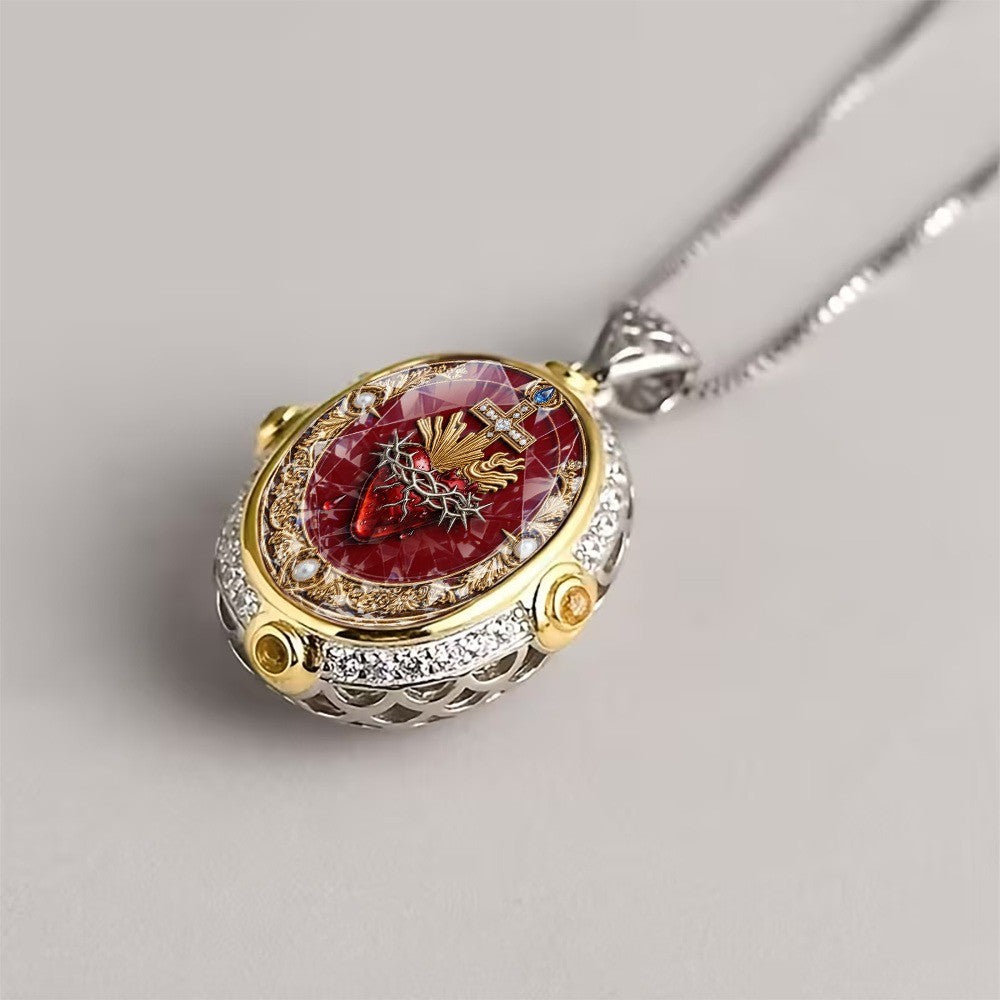 Red Crystal Sacred Heart Pendant Necklace