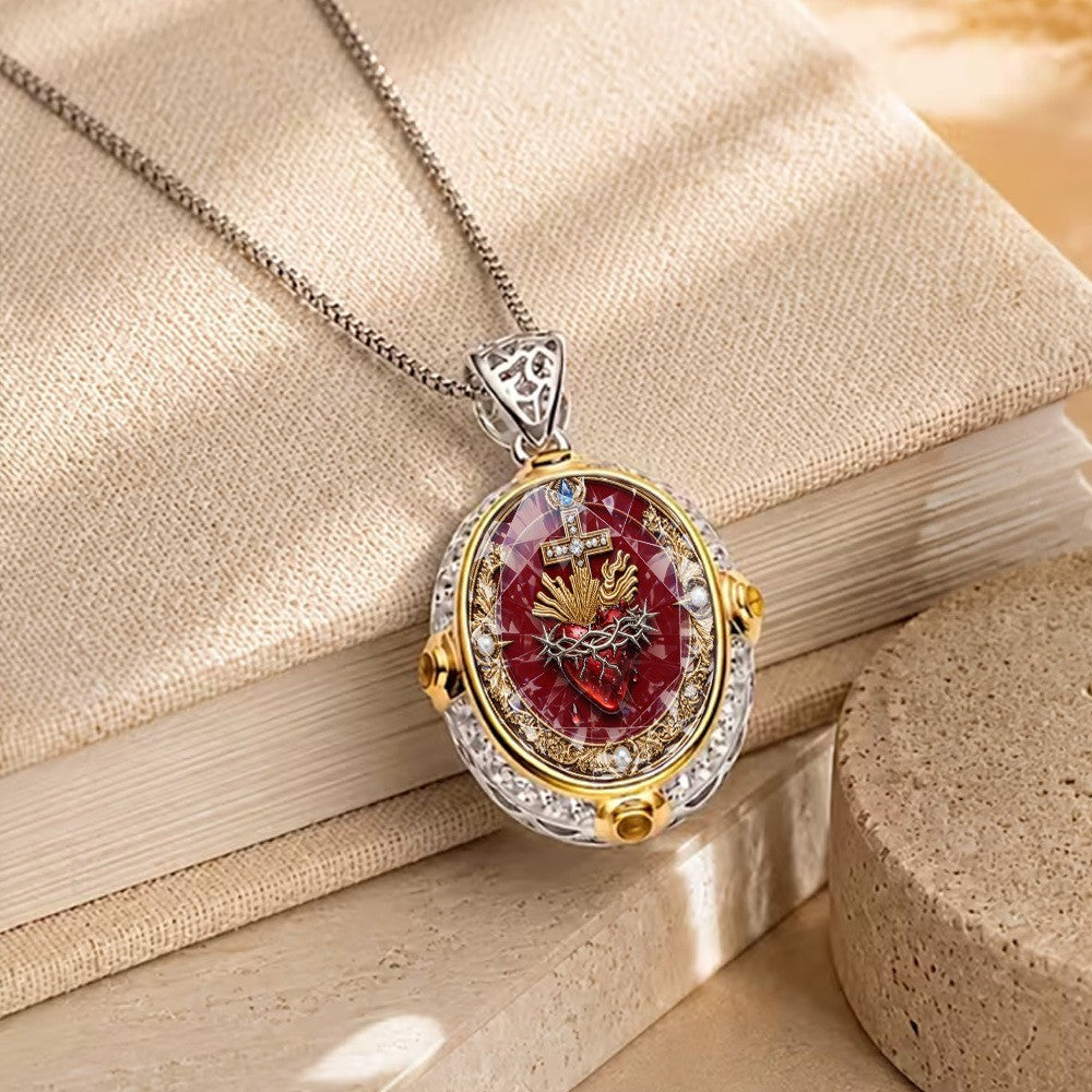 Red Crystal Sacred Heart Pendant Necklace