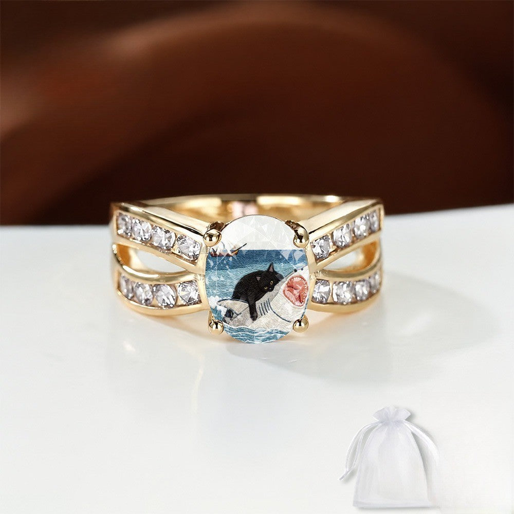 Black Cat Oval Statement Ring